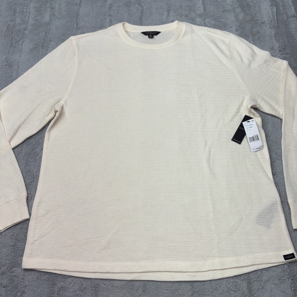 Liverpool Los Angeles Men's XL Crew Neck Long Sleeve Double Knit Shirt Cream NWT